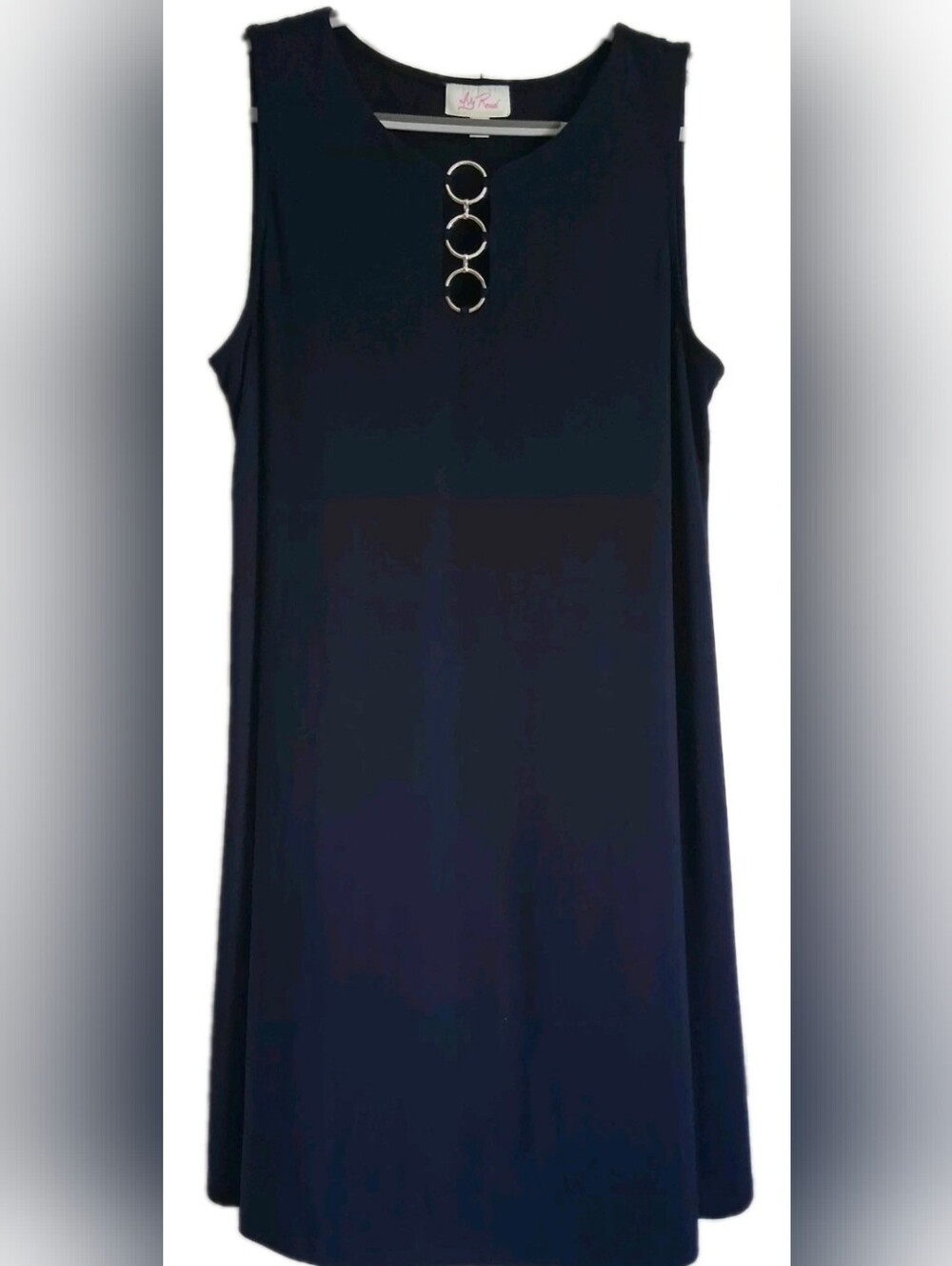 Ivy Road Dress Womens Sz XL Navy Blue W/Silver Rings Neckline Sleeveless Classic